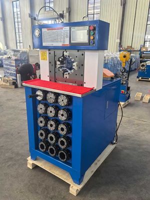 Blauwe kleuren 3 inch PLC-besturingssysteem 6 - 76mm AC slang krimpmachine voor efficiënt krimp maximale opening 158mm
