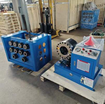 Goede prijs. 2" Krimpbereik tot 64 mm 2,5 inch blauwe kleur 220V/240V/380V/415V Spanning Hydraulische slang Krimpmachine Knopbediening Systerm met snelwisselgereedschap en rek en 10 verwisselbare matrijzen online